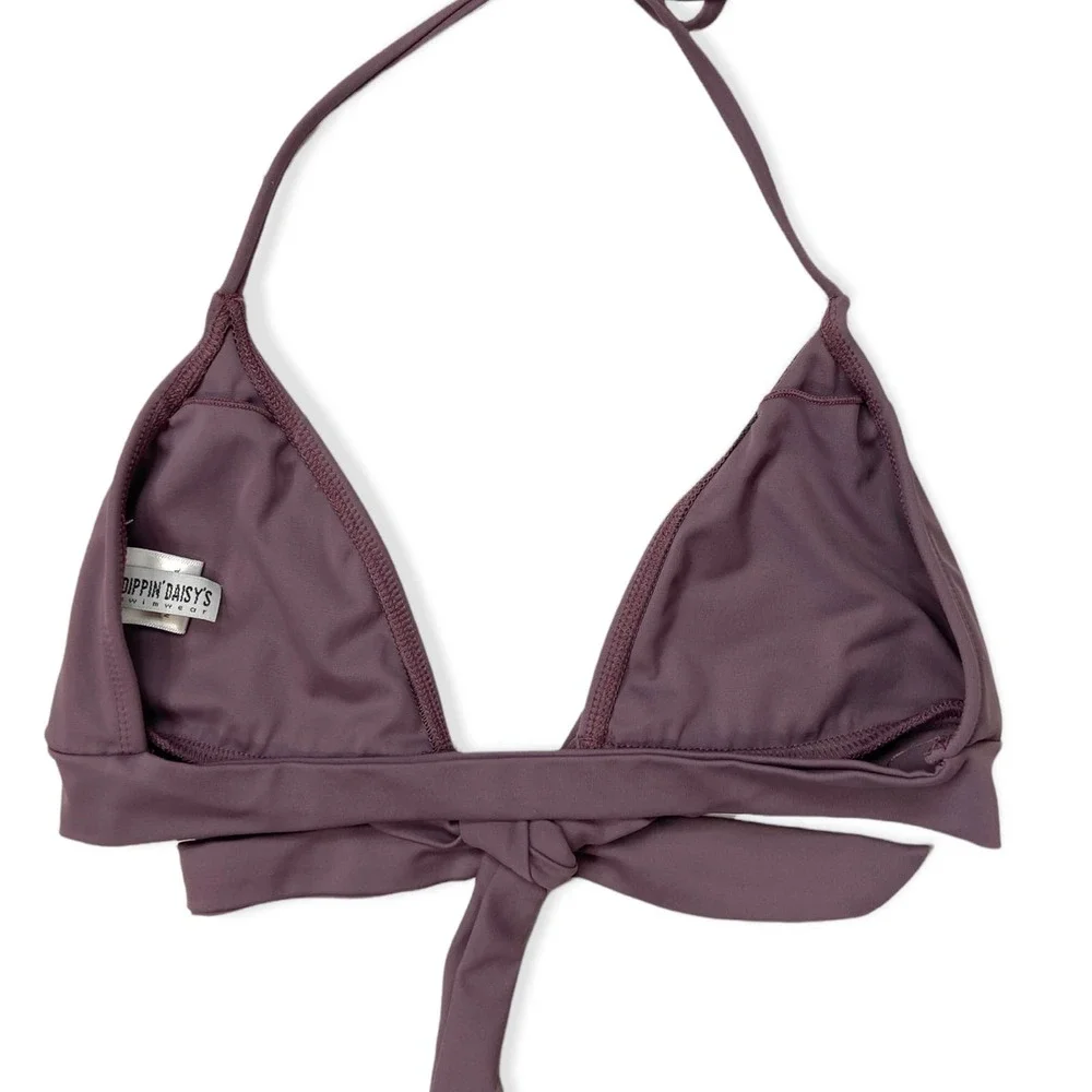 Dippin' Daisy's Bikini Top Women's Large‎ Purple Tie Front Triangle Bow Swimsuit